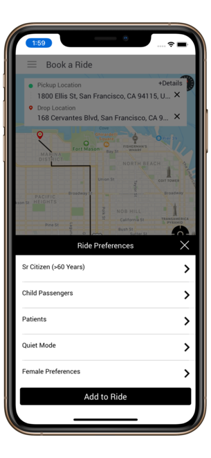 Customized Ride Options feature in taxi app