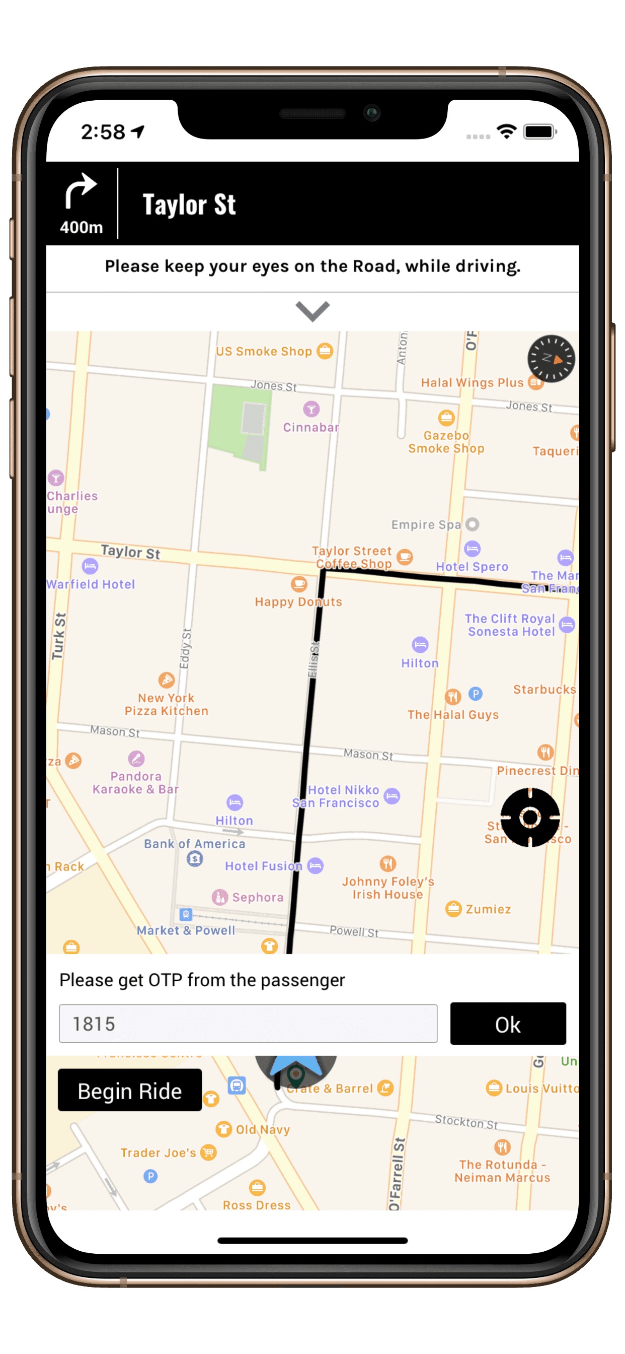 OTP to start trip feature in taxi app
